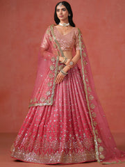Stunning Peach Georgette Sequins Lehenga Choli