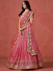 Stunning Peach Georgette Sequins Lehenga Choli