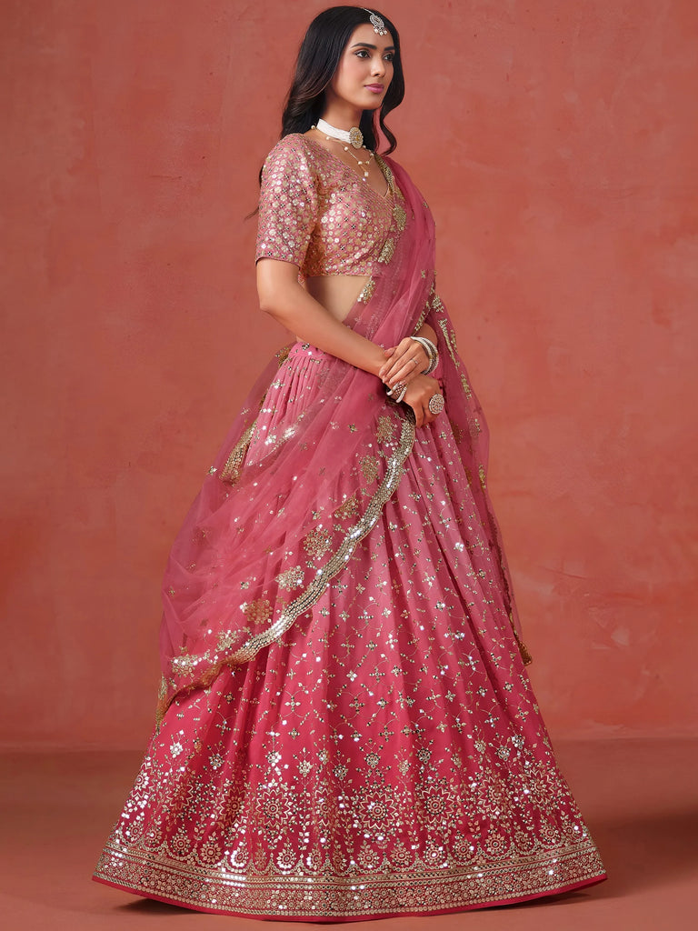 Stunning Peach Georgette Sequins Lehenga Choli