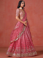 Stunning Peach Georgette Sequins Lehenga Choli