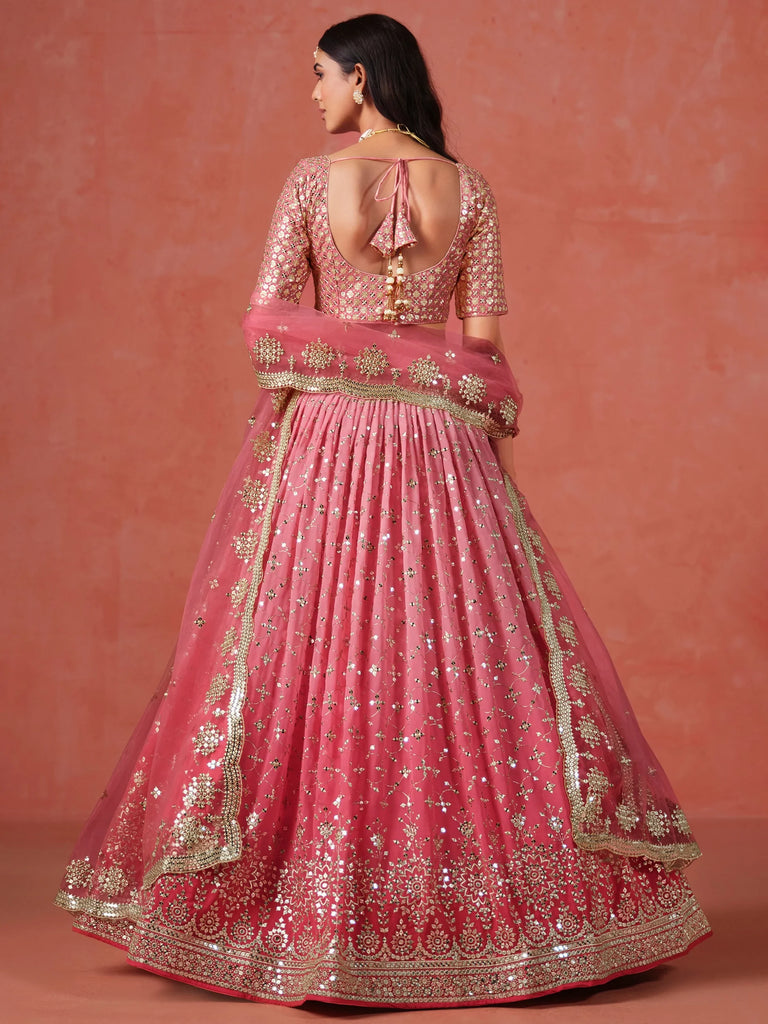Stunning Peach Georgette Sequins Lehenga Choli
