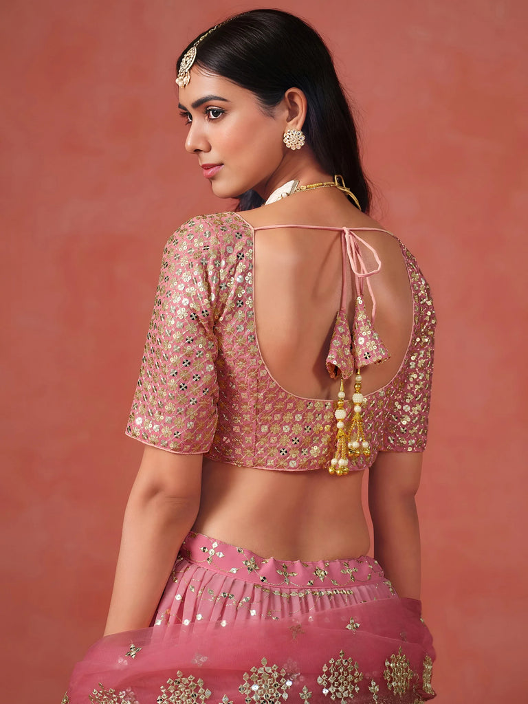 Stunning Peach Georgette Sequins Lehenga Choli