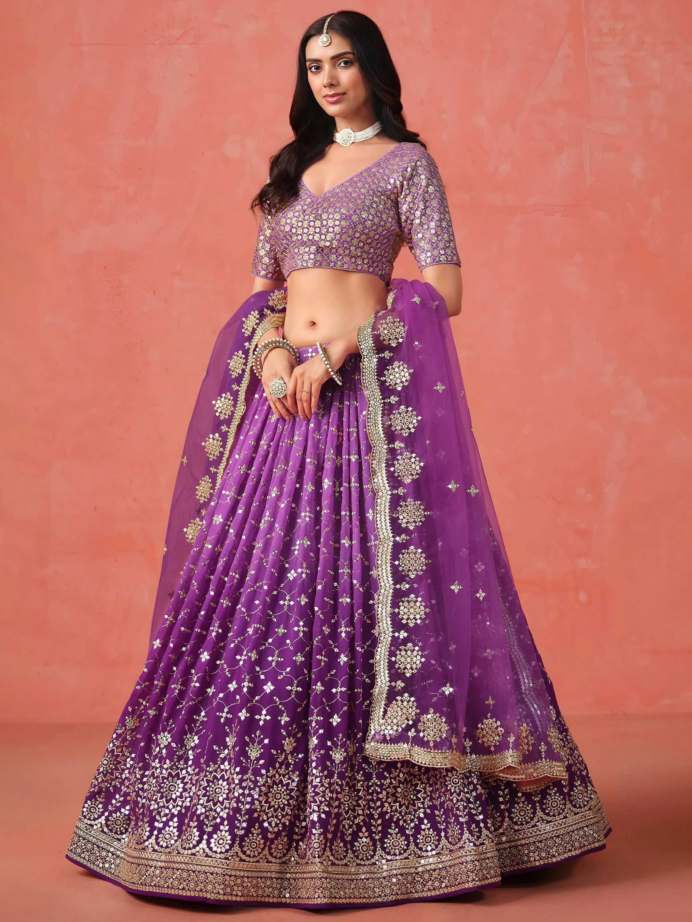 Charming Purple Sequins Work Wedding Wear Lehenga Choli