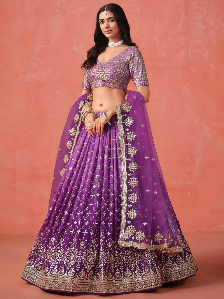 Charming Purple Sequins Work Wedding Wear Lehenga Choli