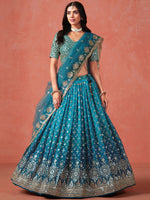 Great Blue Embroidered Georgette Sangeet Wear Plus Size Lehenga Choli