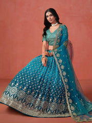 Adorable Teal Blue Georgette Zari Embroidered Lehenga Choli