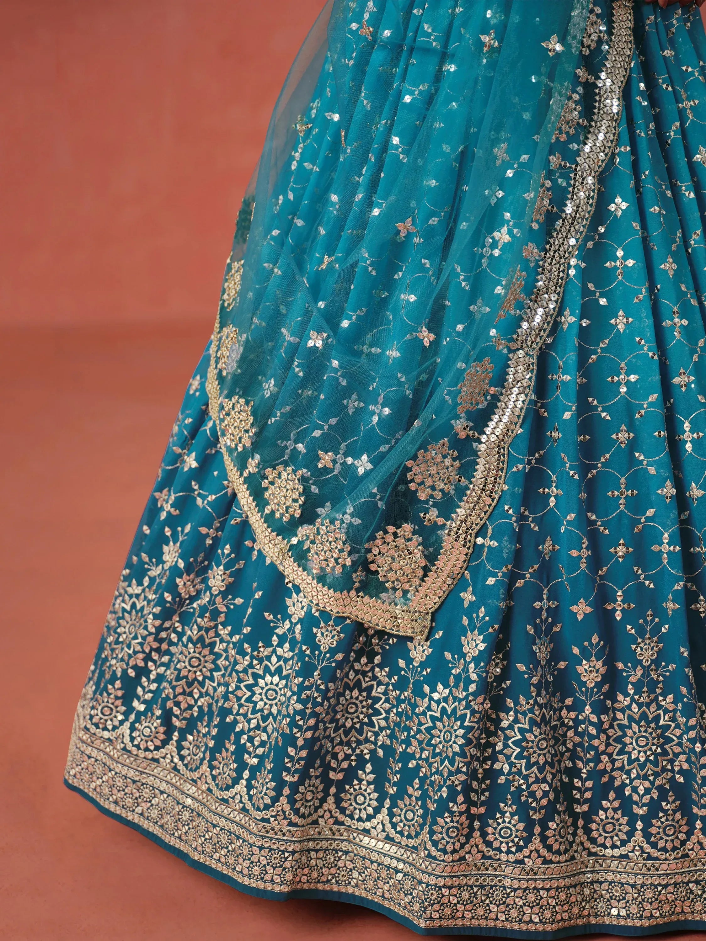 Great Blue Embroidered Georgette Sangeet Wear Plus Size Lehenga Choli