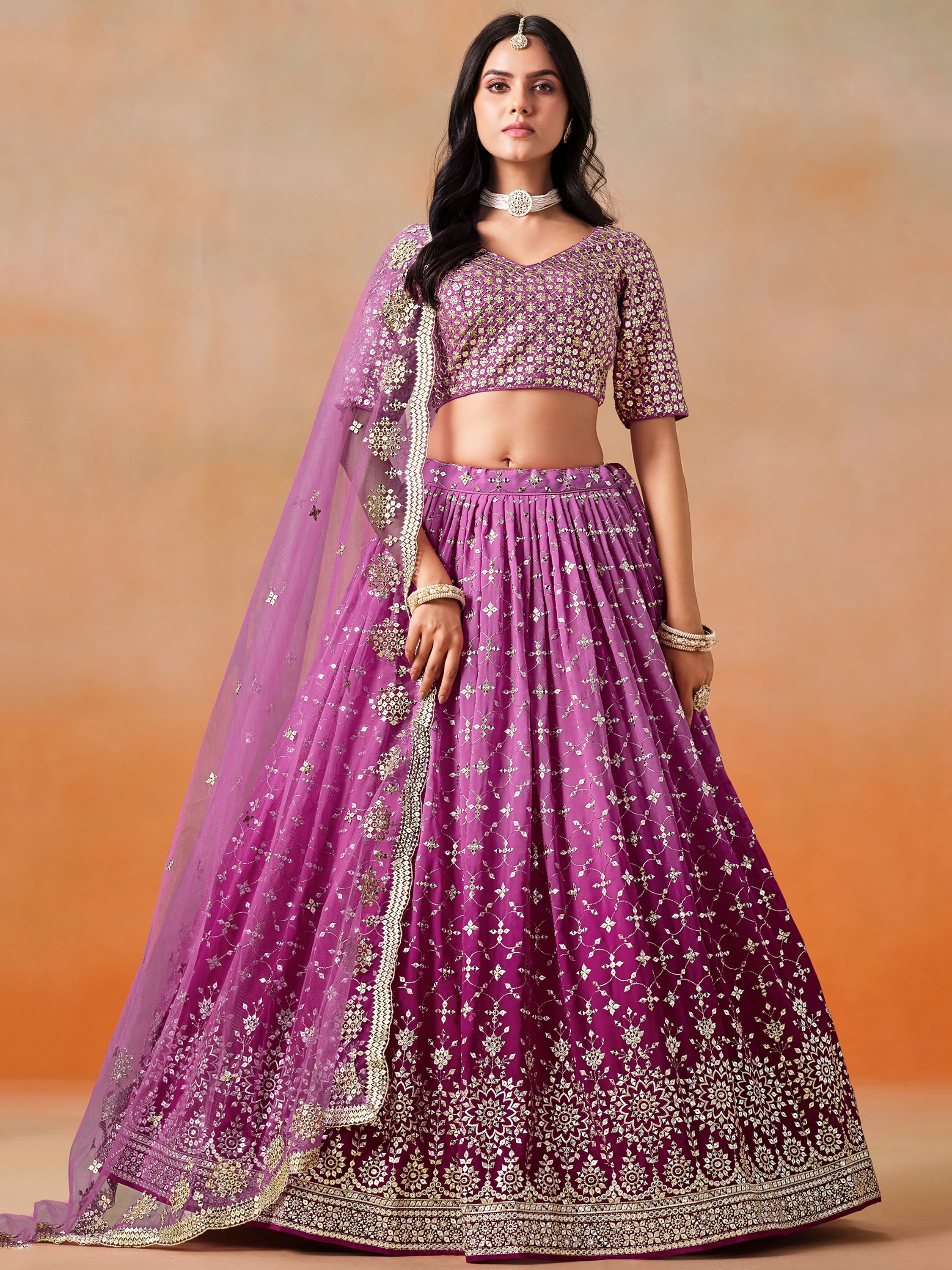 Lovely Pink Embroidered Georgette Function Wear Plus Size Lehenga Choli