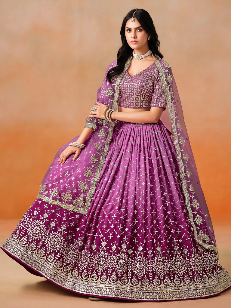 Lovely Pink Embroidered Georgette Function Wear Plus Size Lehenga Choli