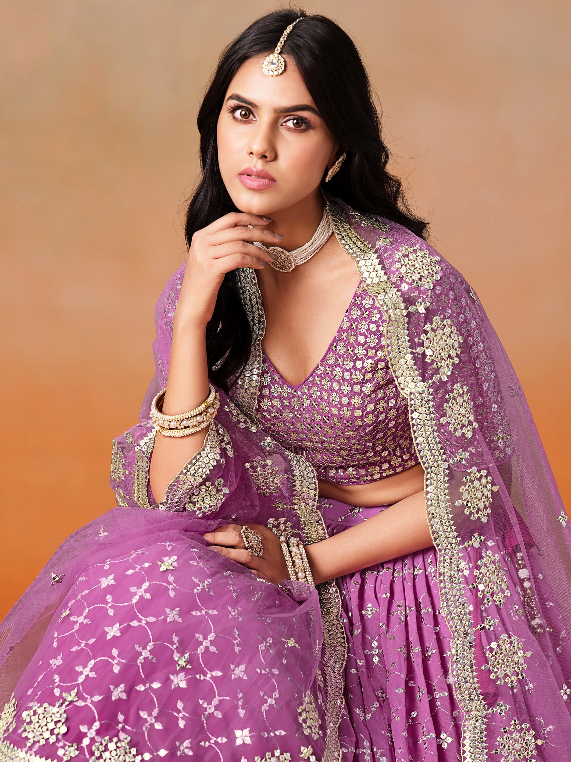 Lovely Pink Embroidered Georgette Function Wear Plus Size Lehenga Choli