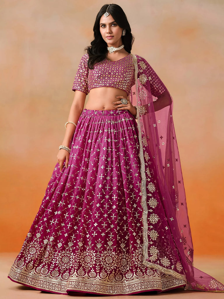 Alluring Rose Pink Zari Work Sangeet Wear Lehenga Choli