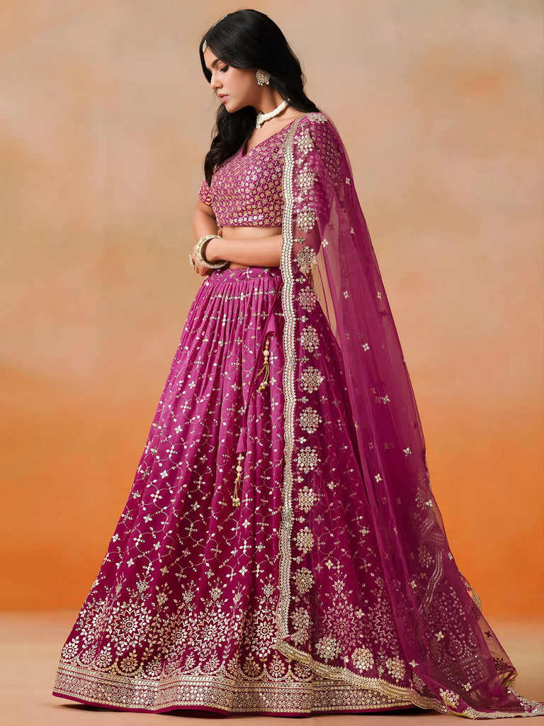 Alluring Rose Pink Zari Work Sangeet Wear Lehenga Choli