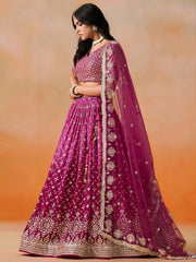 Alluring Rose Pink Zari Work Sangeet Wear Lehenga Choli