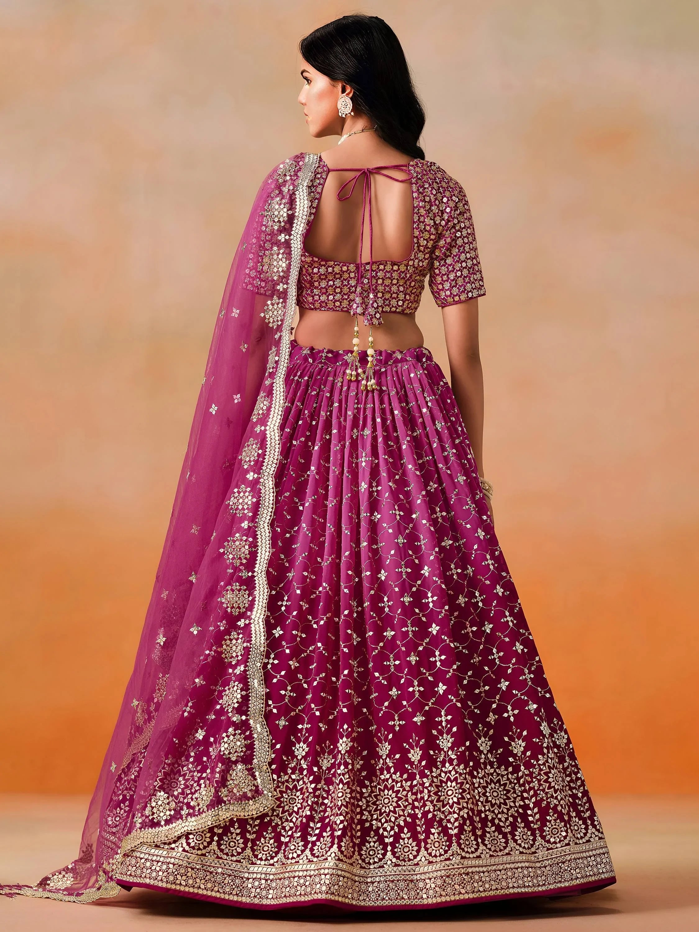 Alluring Rose Pink Zari Work Sangeet Wear Lehenga Choli
