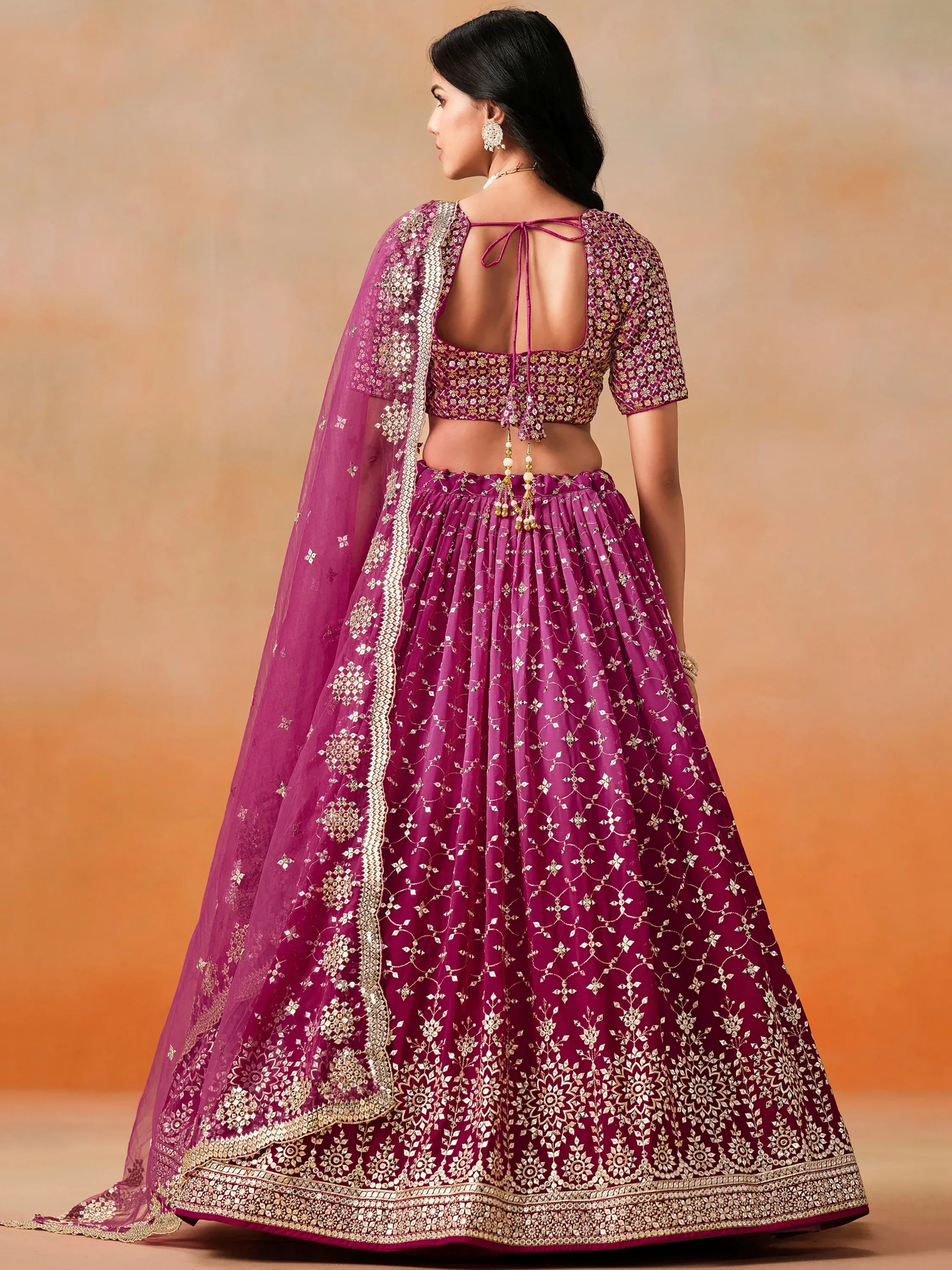 Elegant Pink Embroidered Georgette Function Wear Plus Size Lehenga Choli