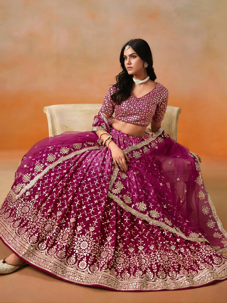 Alluring Rose Pink Zari Work Sangeet Wear Lehenga Choli