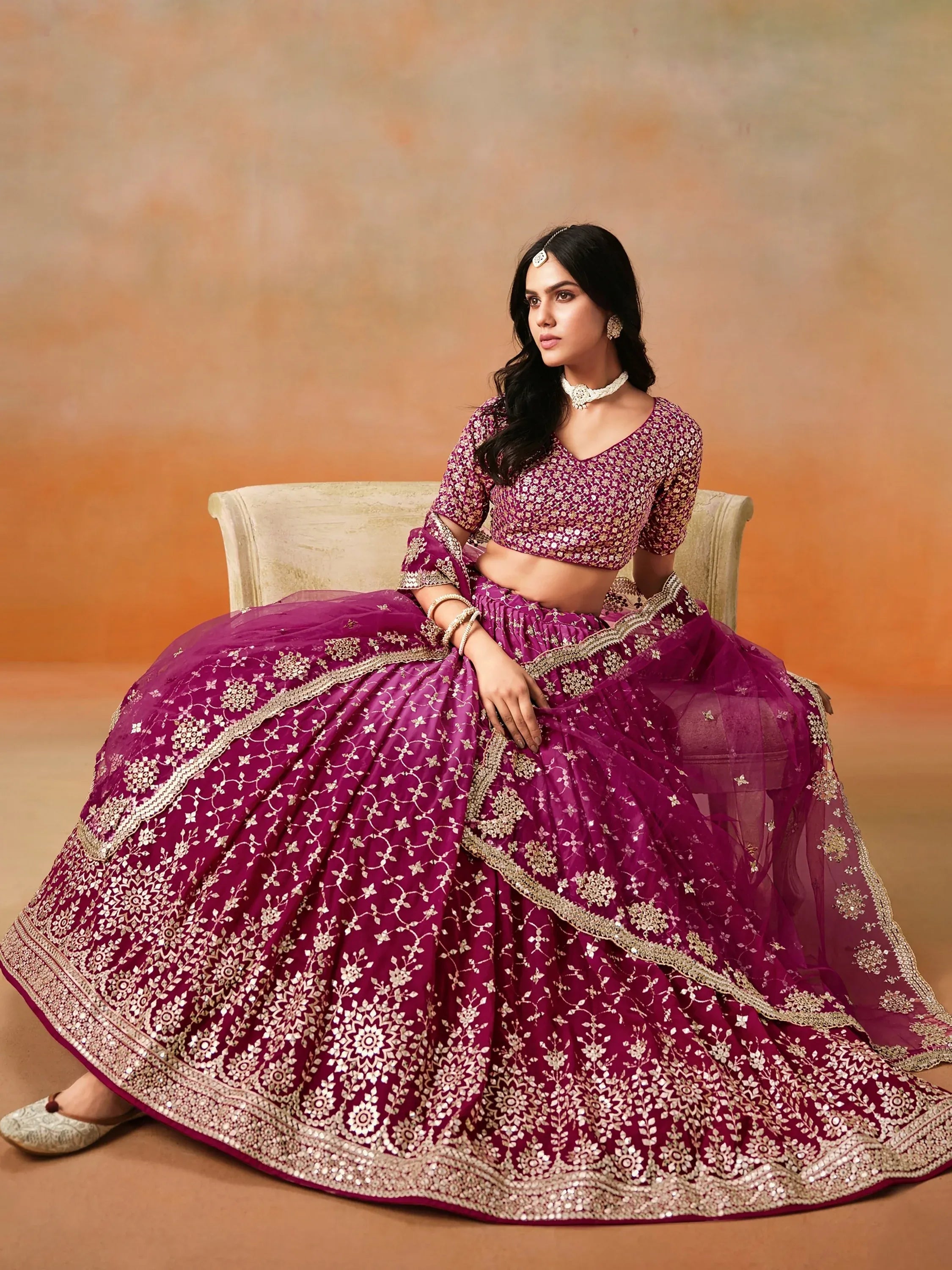Elegant Pink Embroidered Georgette Function Wear Plus Size Lehenga Choli