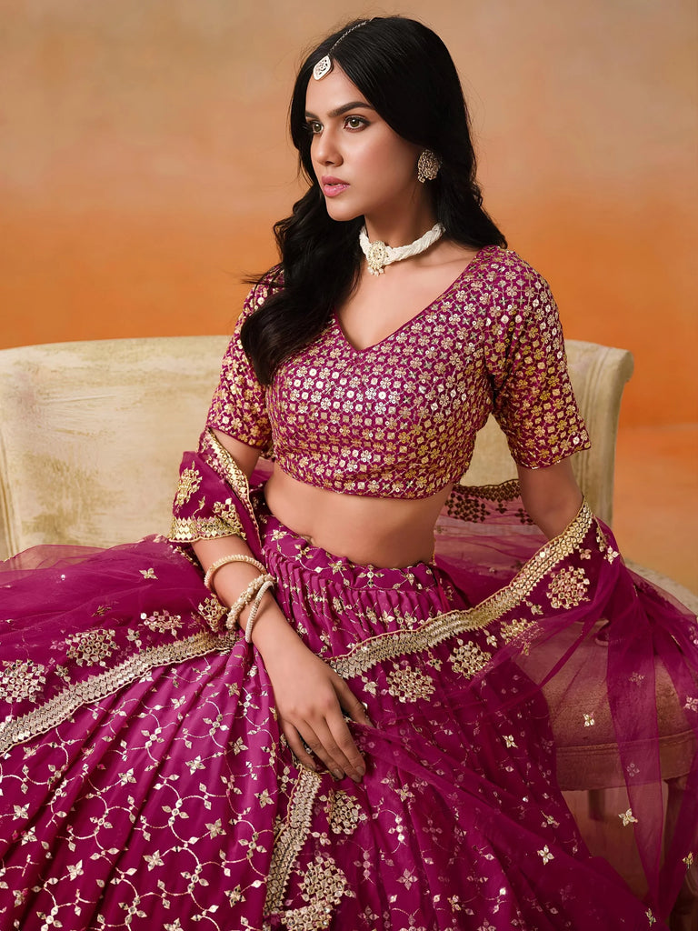 Alluring Rose Pink Zari Work Sangeet Wear Lehenga Choli