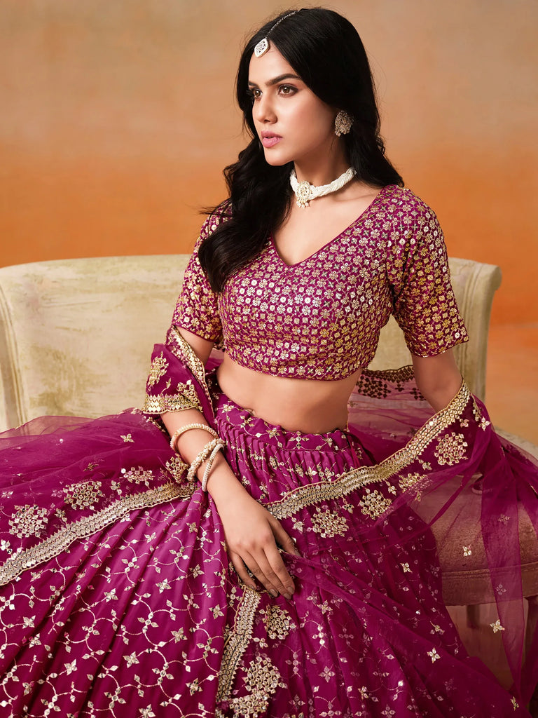 Elegant Pink Embroidered Georgette Function Wear Plus Size Lehenga Choli