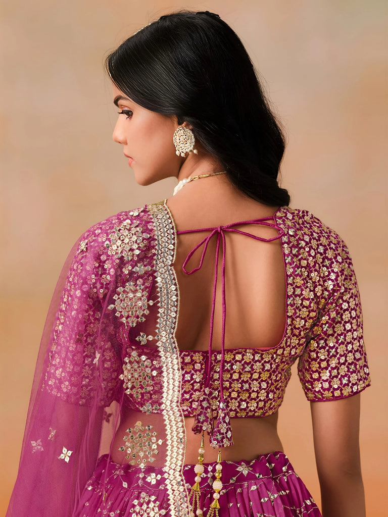 Alluring Rose Pink Zari Work Sangeet Wear Lehenga Choli