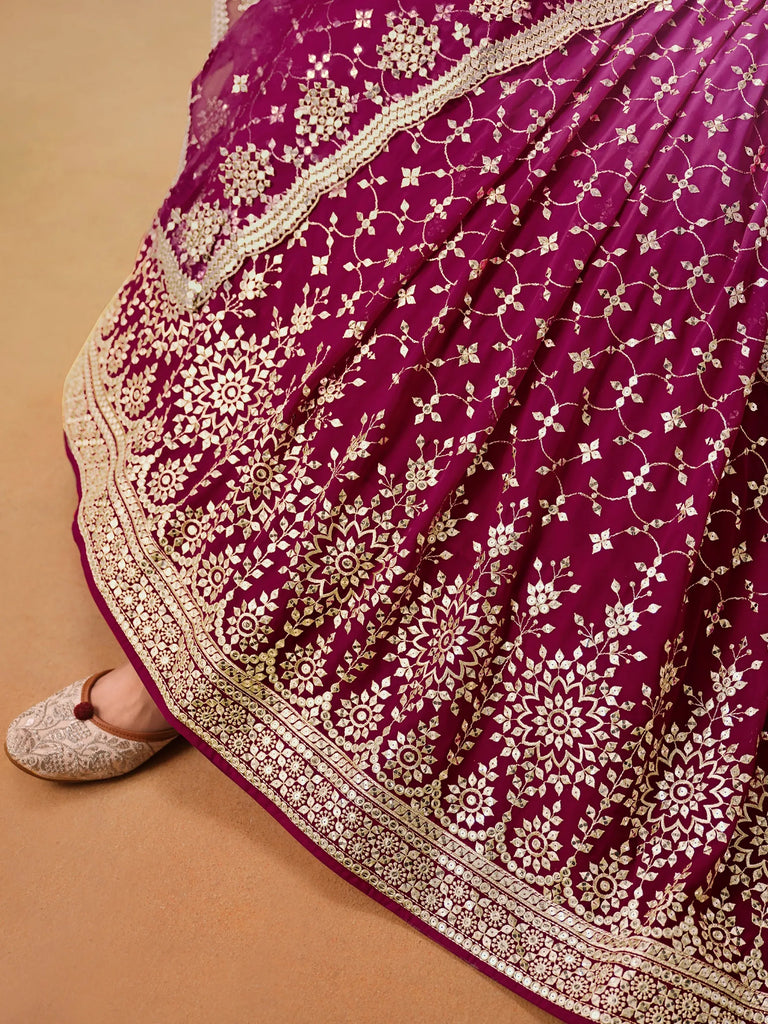 Elegant Pink Embroidered Georgette Function Wear Plus Size Lehenga Choli