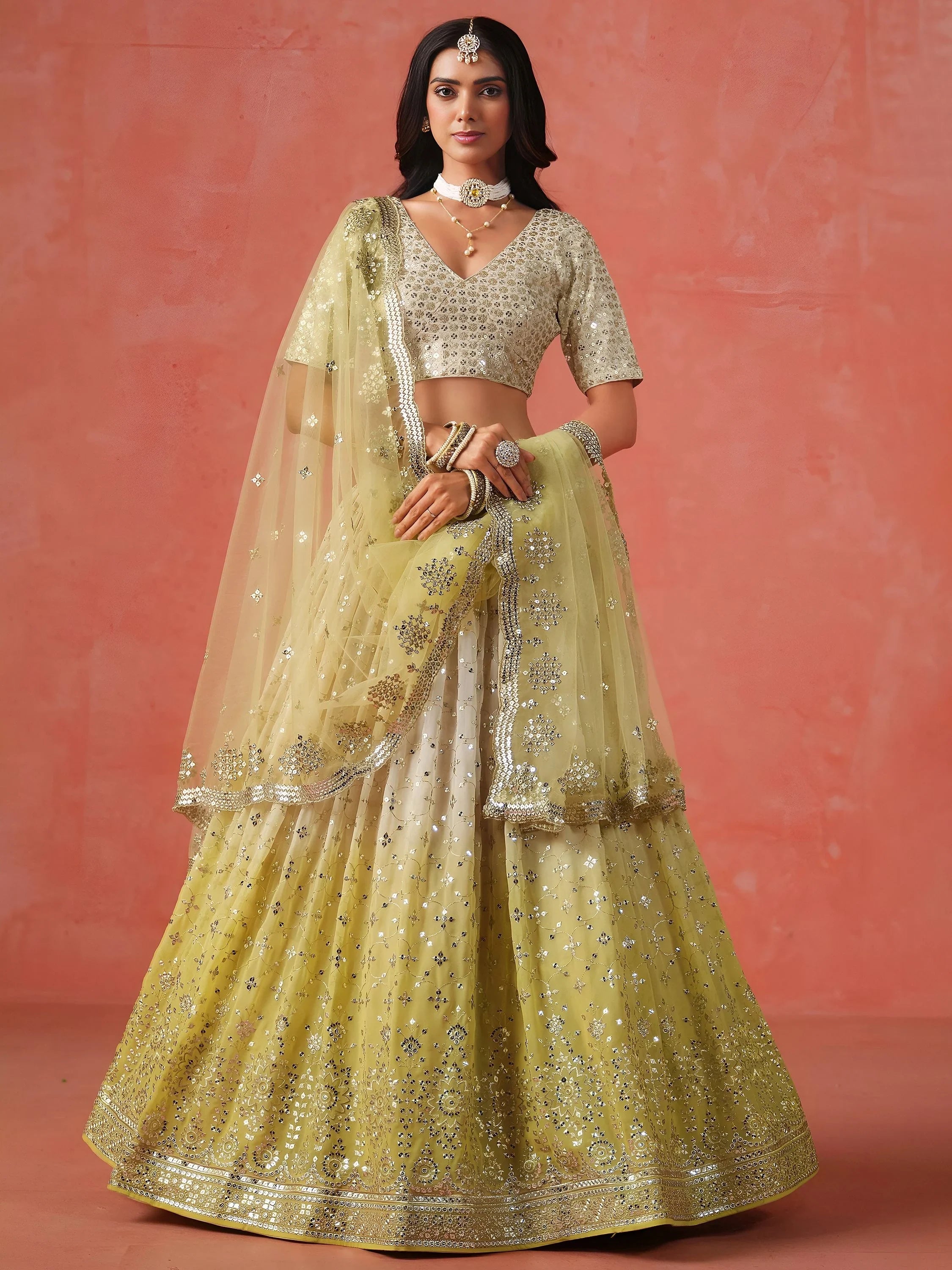 Adorning Yellow Georgette Haldi Wear Lehenga Choli With Dupatta