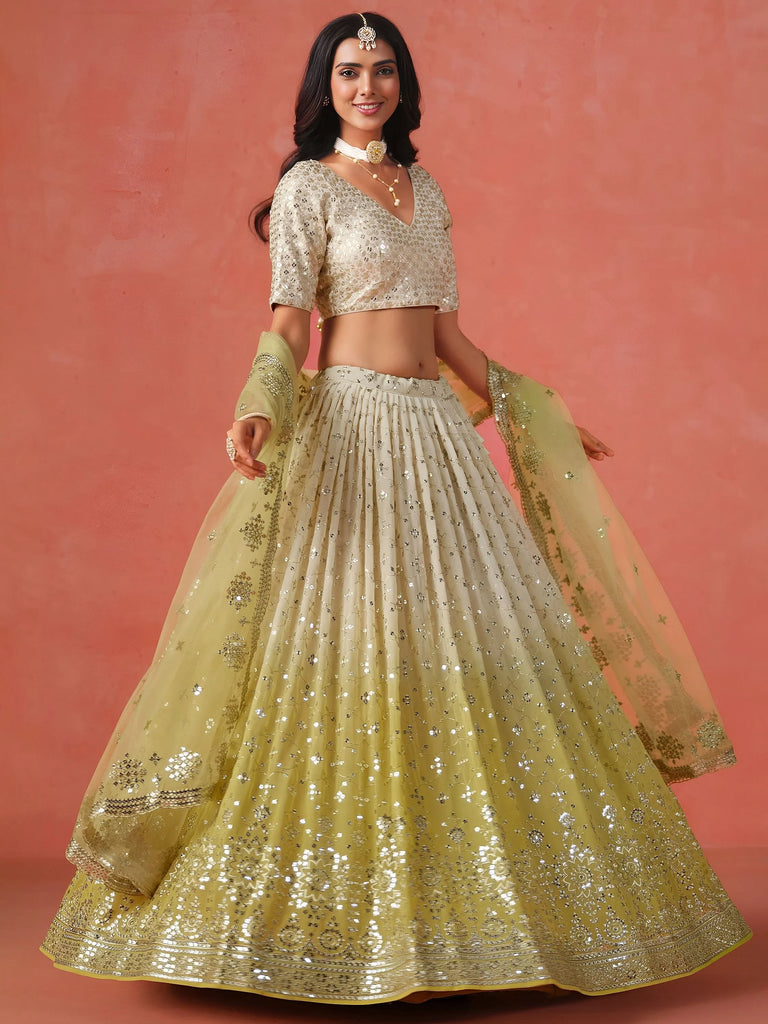 Adorning Yellow Georgette Haldi Wear Lehenga Choli With Dupatta