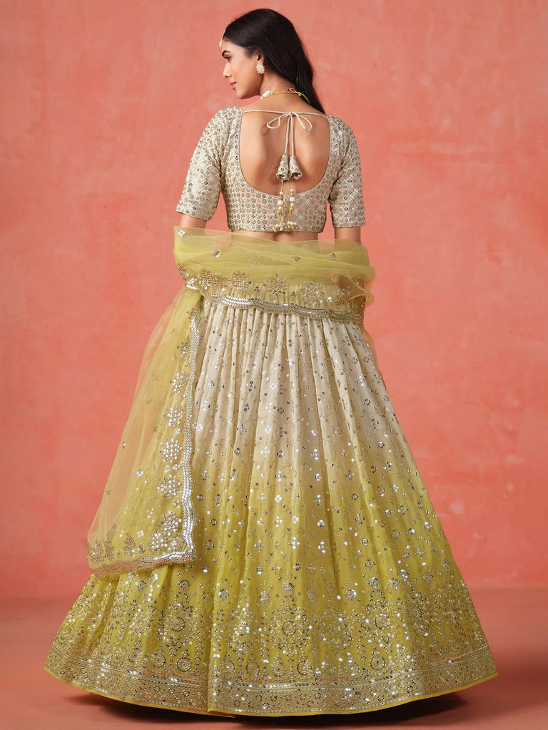 Adorning Yellow Georgette Haldi Wear Lehenga Choli With Dupatta