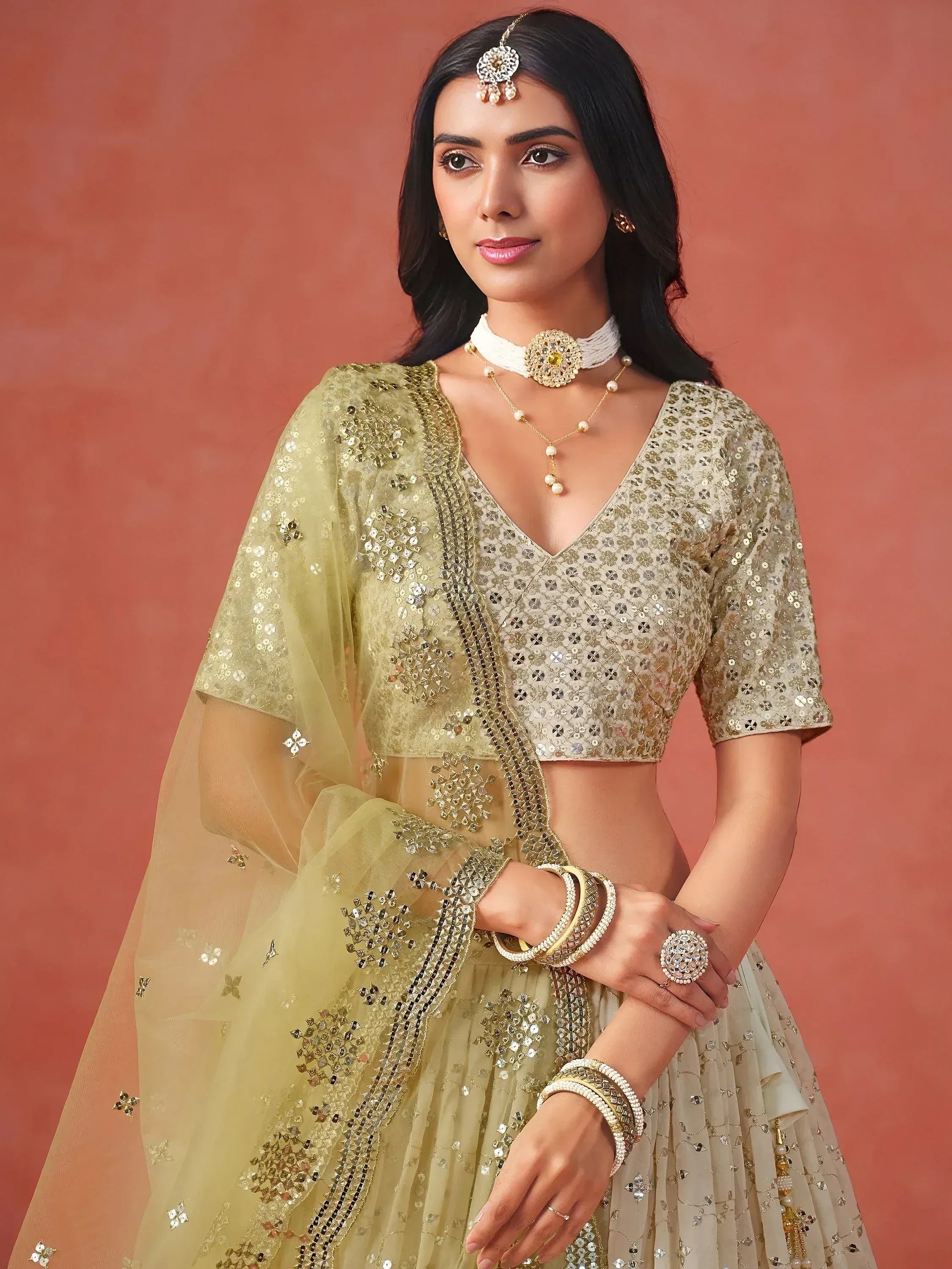 Adorning Yellow Georgette Haldi Wear Lehenga Choli With Dupatta