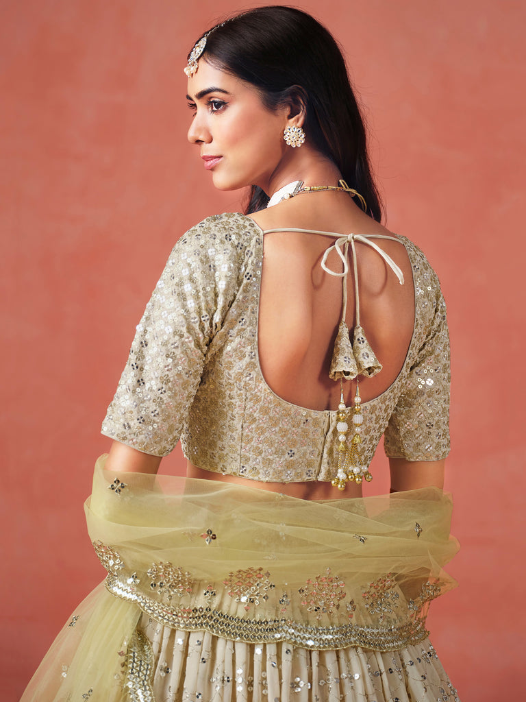 Sparkling Yellow Sequins Georgette Wedding Wear Plus Size Lehenga Choli