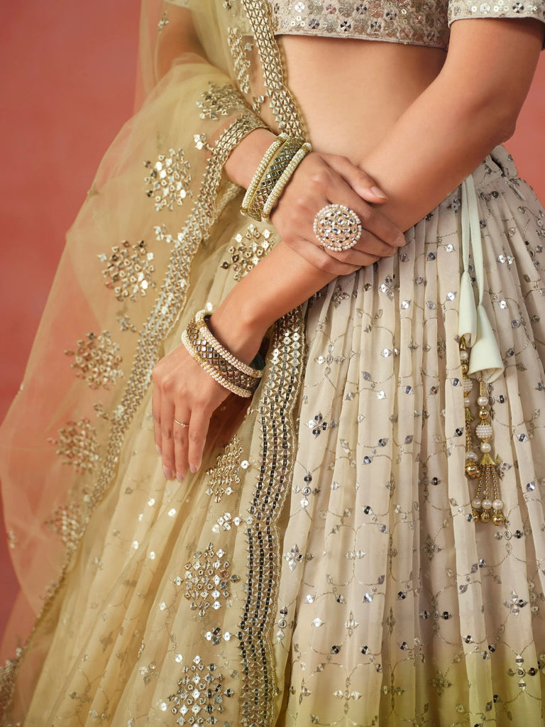 Adorning Yellow Georgette Haldi Wear Lehenga Choli With Dupatta