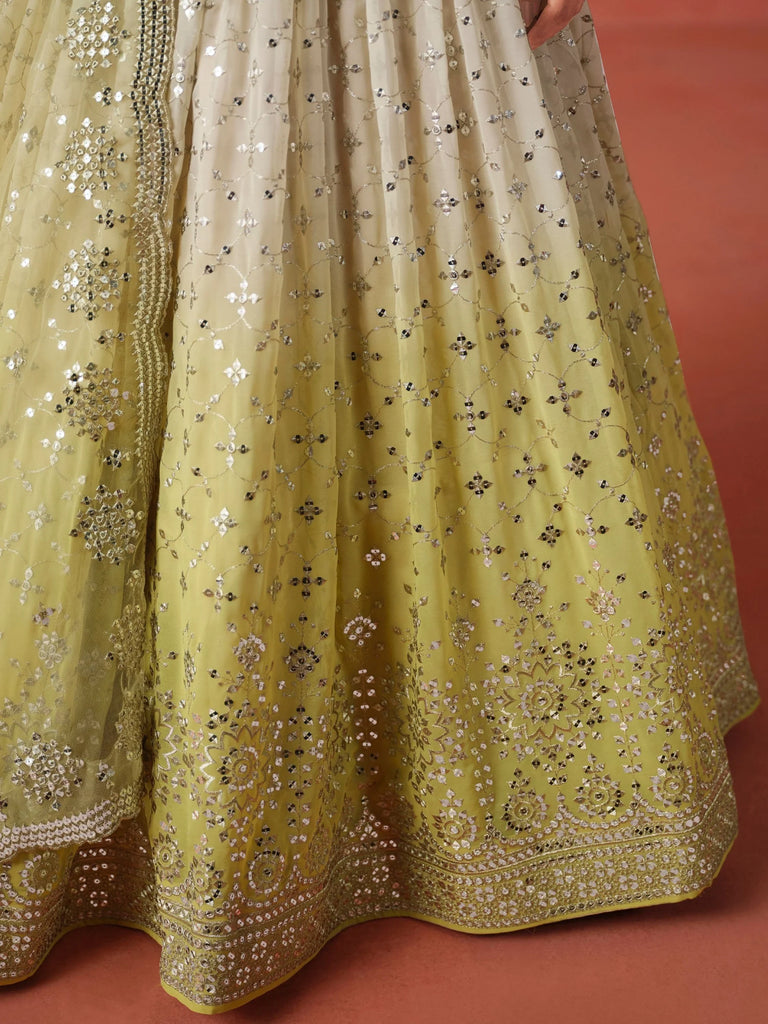 Adorning Yellow Georgette Haldi Wear Lehenga Choli With Dupatta