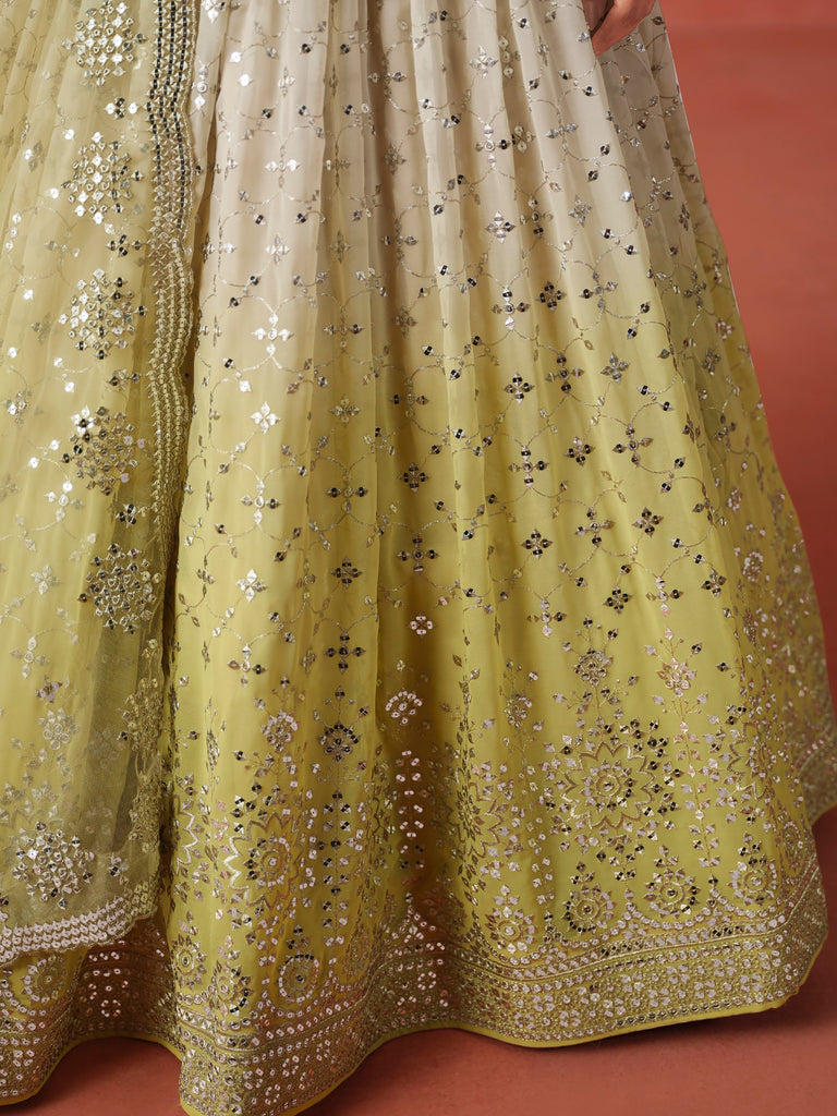 Sparkling Yellow Sequins Georgette Wedding Wear Plus Size Lehenga Choli