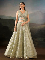 Glamours Green Sequins Georgette Mehendi Wear Lehenga Choli