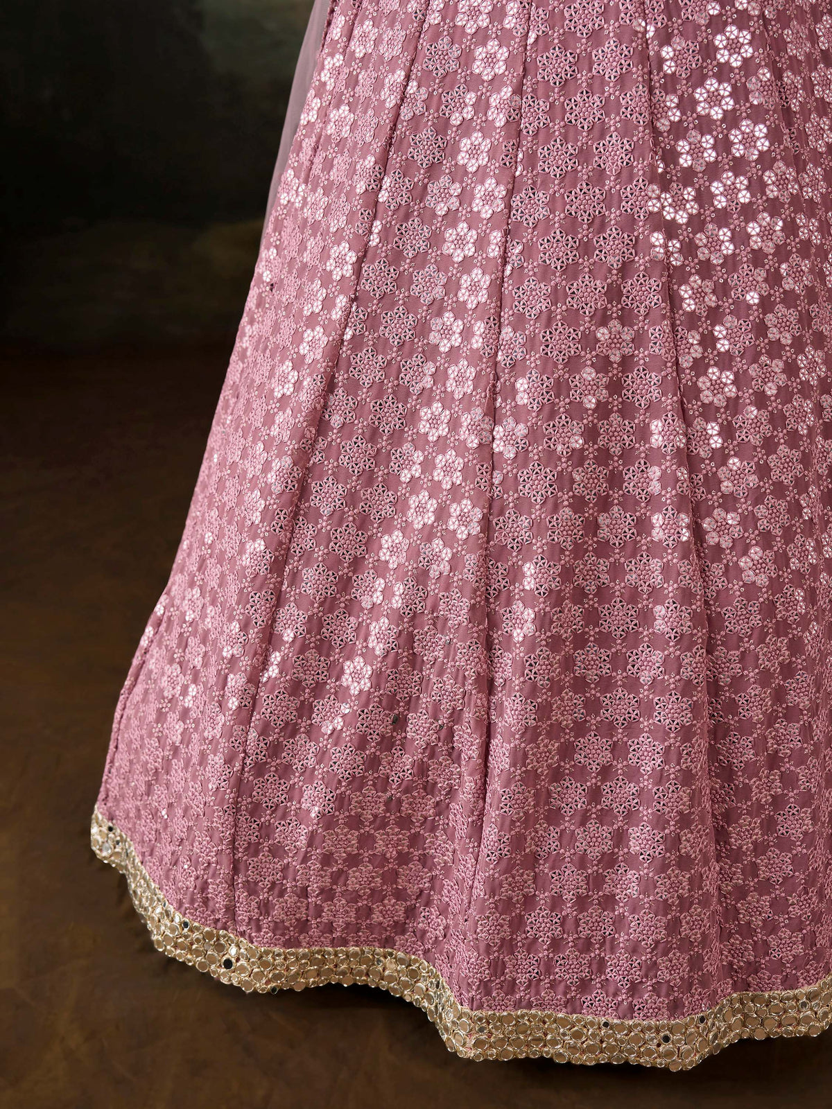 Elegant Pink Mirror Laced Georgette Sangeet Wear Lehenga With Blouse