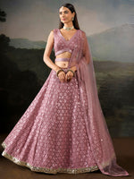 Elegant Pink Mirror Laced Georgette Sangeet Wear Lehenga With Blouse