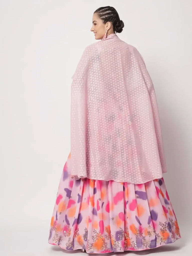 Charming Pink Shibori Print Georgette Party Lehenga Choli With Shrug