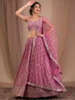 Alluring Pink Sequins Georgette Engagement Wear Lehenga Choli