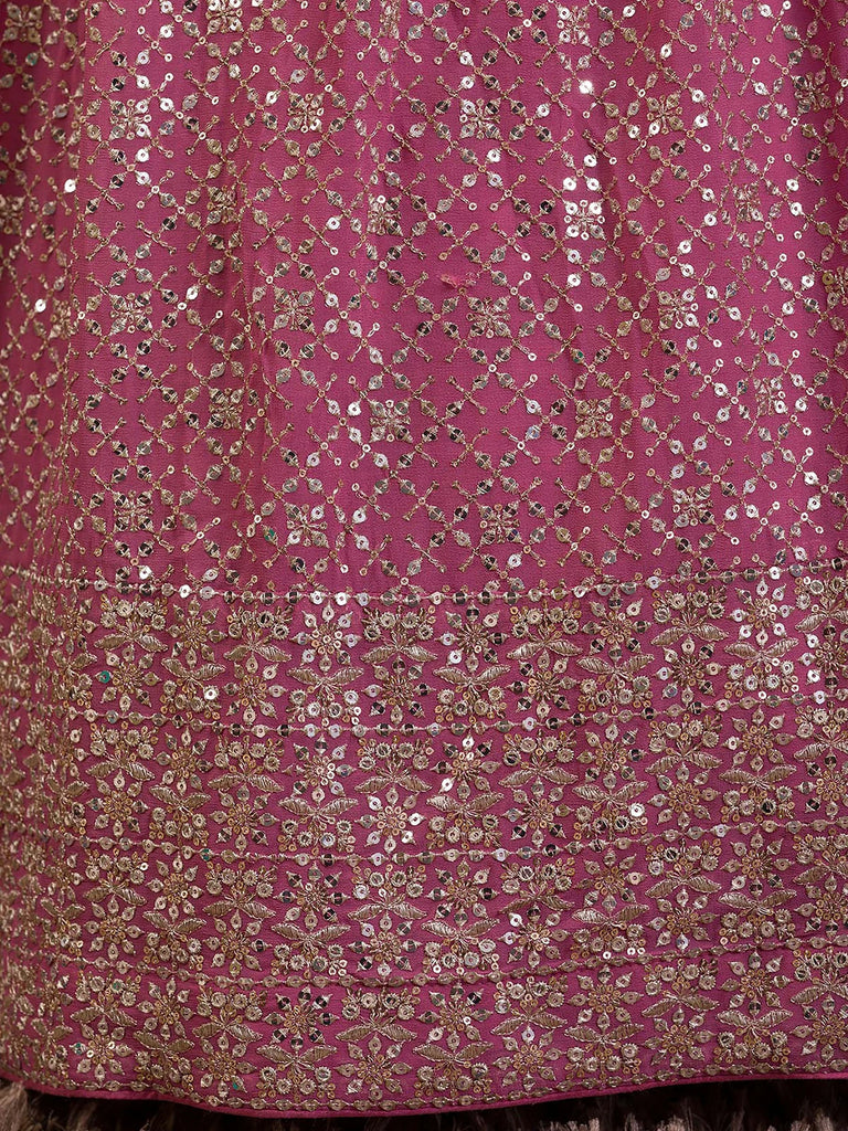 Alluring Pink Sequins Georgette Engagement Wear Lehenga Choli