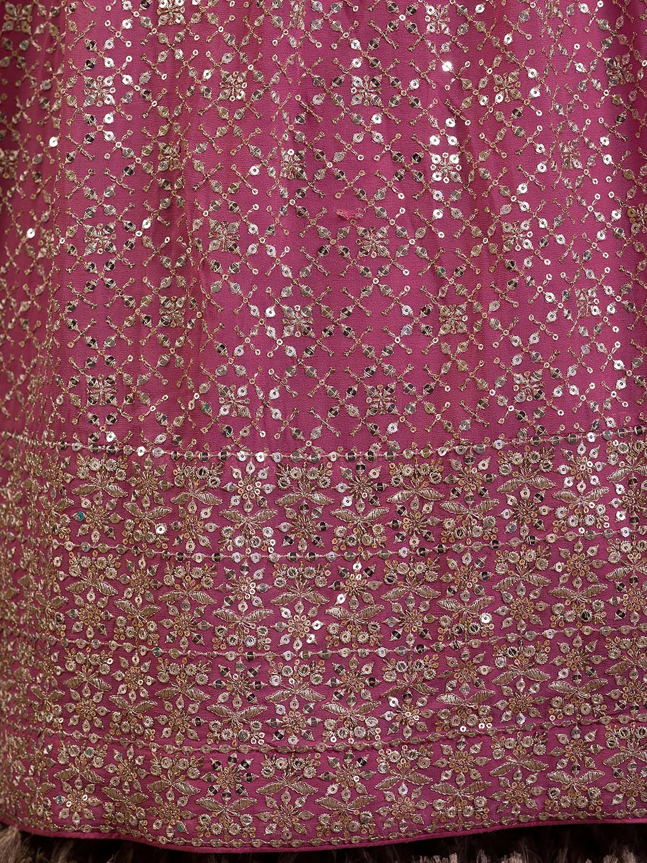 Alluring Pink Sequins Georgette Engagement Wear Lehenga Choli