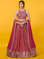 Adorable Red Sequins Georgette Wedding Lehenga Choli With Dupatta