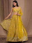 Fascinating Yellow Sequins Georgette Haldi Wear Lehenga Choli