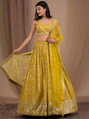 Fascinating Yellow Sequins Georgette Haldi Wear Lehenga Choli