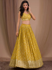 Fascinating Yellow Sequins Georgette Haldi Wear Lehenga Choli
