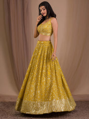 Fascinating Yellow Sequins Georgette Haldi Wear Lehenga Choli