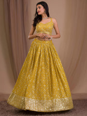 Fascinating Yellow Sequins Georgette Haldi Wear Lehenga Choli