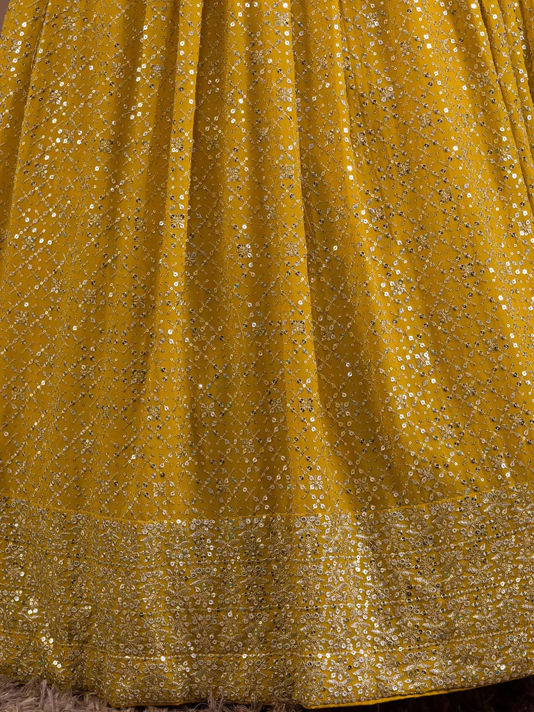 Fascinating Yellow Sequins Georgette Haldi Wear Lehenga Choli