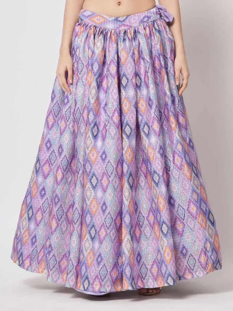 Ravishing Lavender Printed Party Wear Silk Lehenga Choli