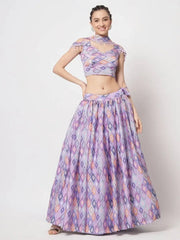Ravishing Lavender Printed Party Wear Silk Lehenga Choli