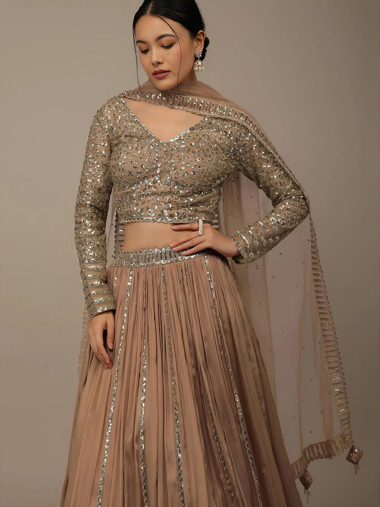 Gorgeous Beige Sequins Georgette Party Wear Lehenga Choli